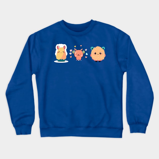 a cute and whimsical t-shirt design featuring adorable characters or creatures, pastel colors and playful illustrations to make it charming and endearing Crewneck Sweatshirt by goingplaces